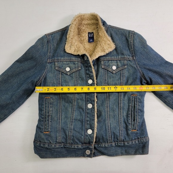 Gap Womens Sz XS Sherpa Lined Denim Snap Front Blue Jean Jacket Coat EUC - Picture 12 of 13
